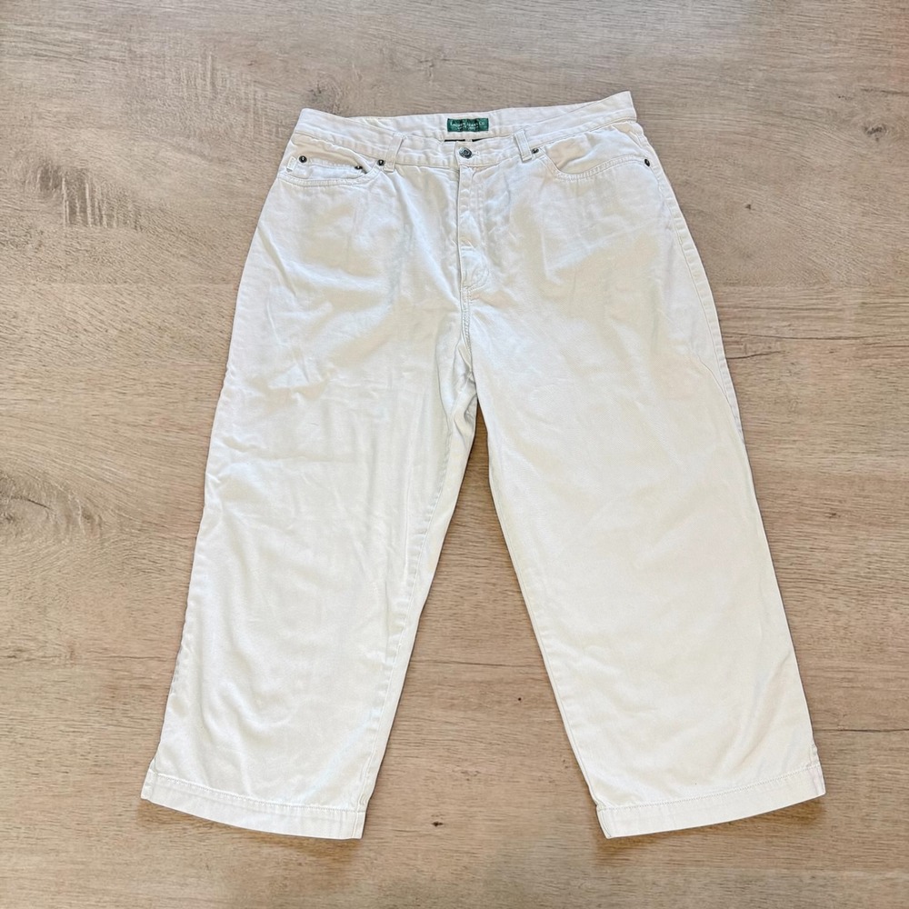 Lauren Ralph Lauren Wide Leg Cropped Pants Off White Cotton Twill Women 14